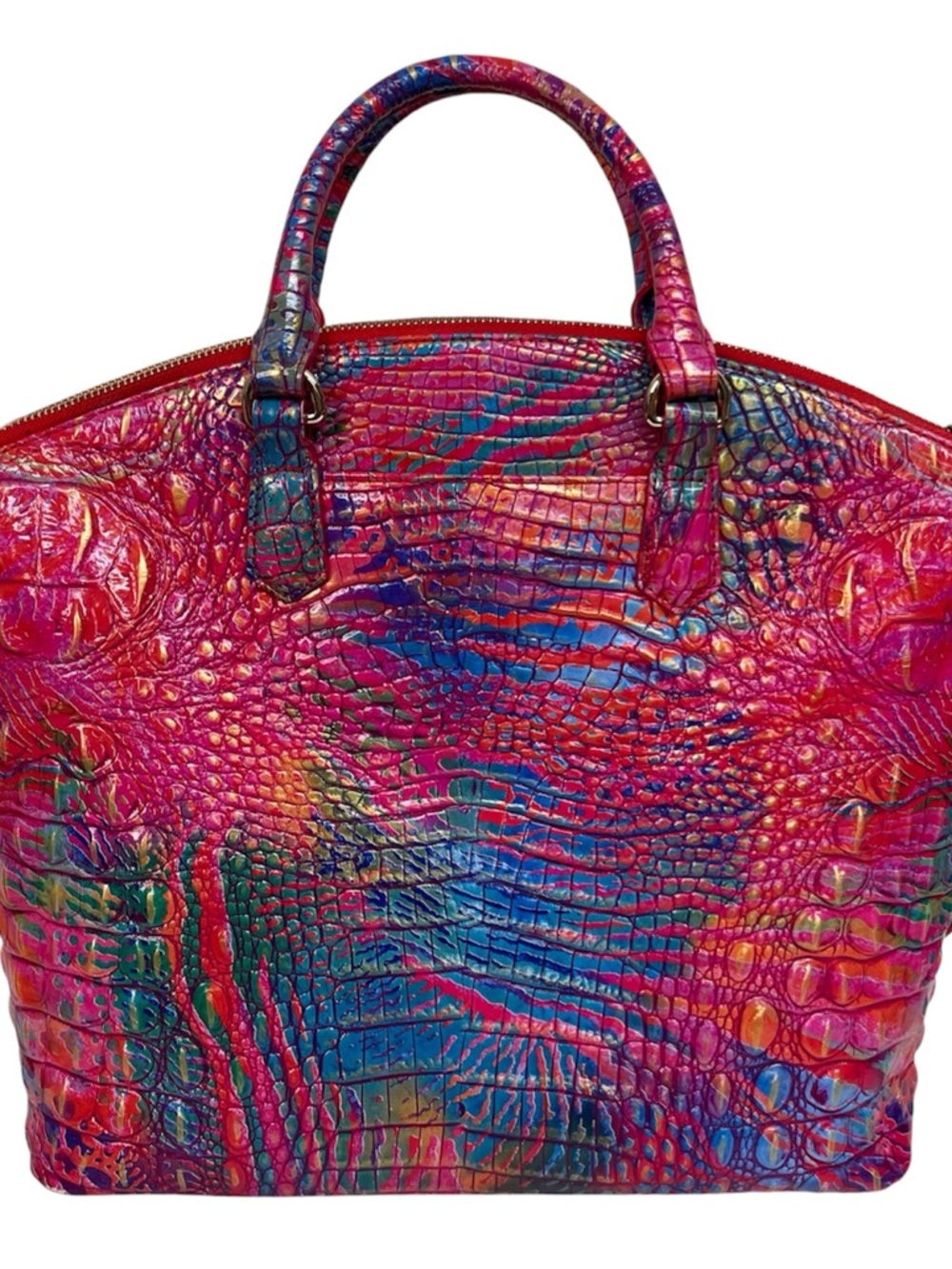Brahmin Rainbow Fish Melbourne Duxbury Satchel Leather Pink Charm Coastal Preppy - Picture 2 of 14